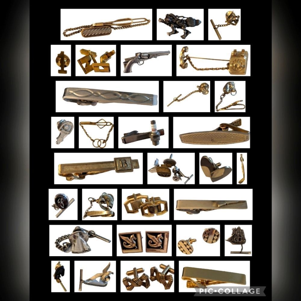 Collection of Vintage Cufflinks Tie Clips and‎ Dress Set for Men